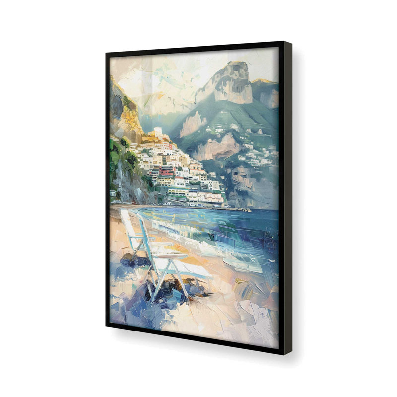 «Positano Beachfront Idyll», impression encadrée sur papier par Azure Artisanal Studio, Noir satiné