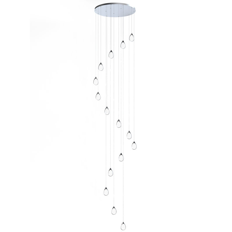 Luminaire suspendu en forme de globe à 15 lumières Alheidis, Chrome poli, Transparent