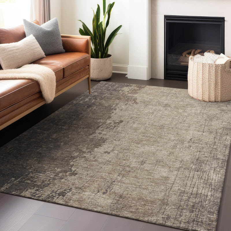Machine Washable Indoor/Outdoor Xhevrie Taupe Rug, Rectangle 3' x 5'