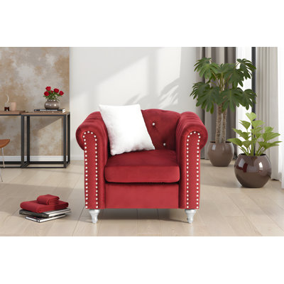 Latonya  Burgundy Velvet Accent Chair