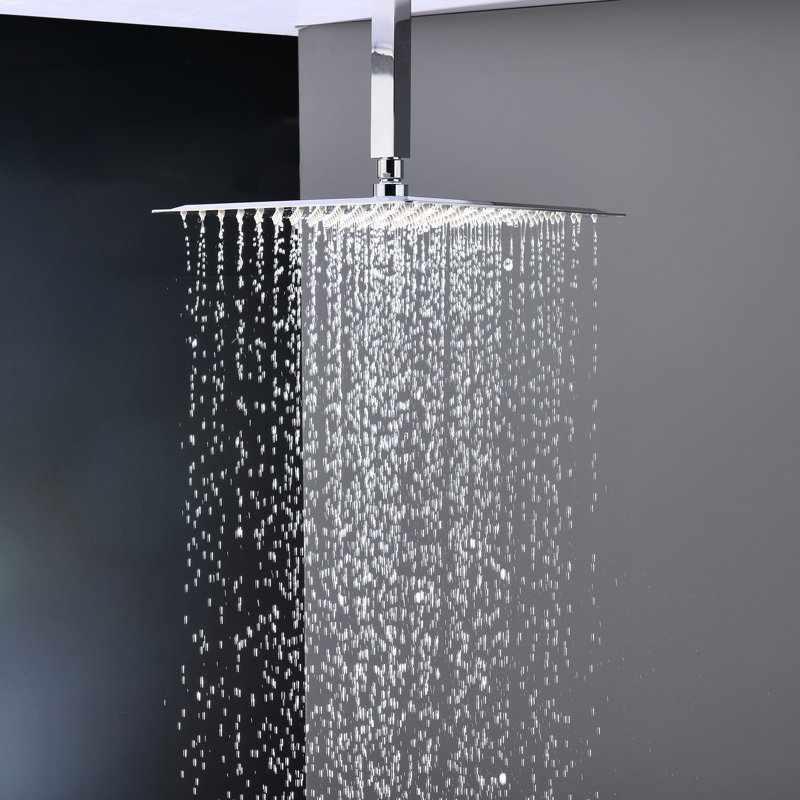 Contemporary Bathroom Shower Valve - Wall Mounted With Rainfall Head Luxury Faucet Polished Rain, Silver
