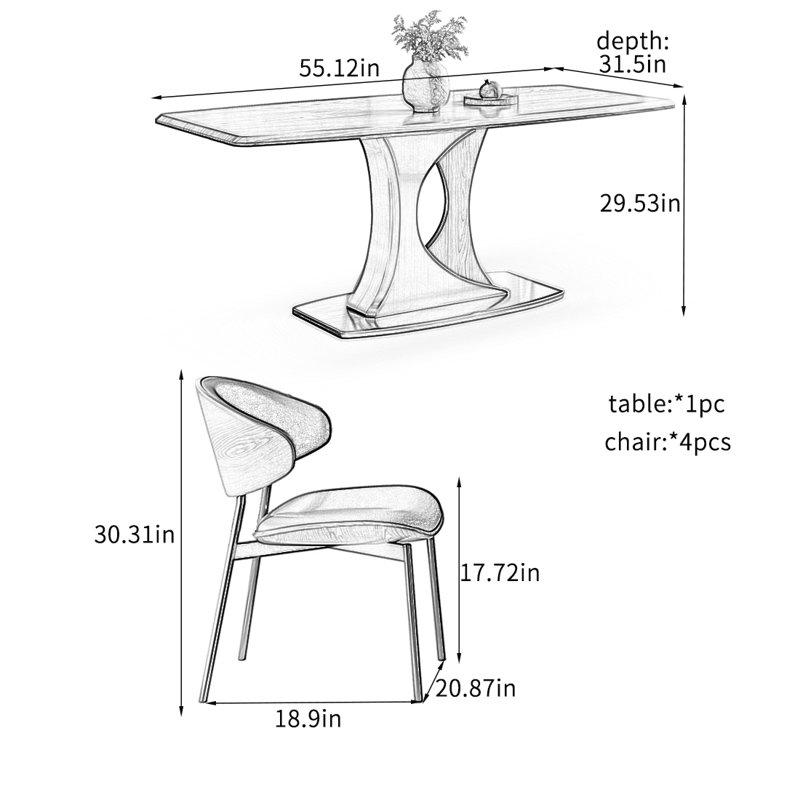 Ensembles de tables de salle à manger en bois multicouches., H 29,53 po x L 55,12 po x l 31,5 po