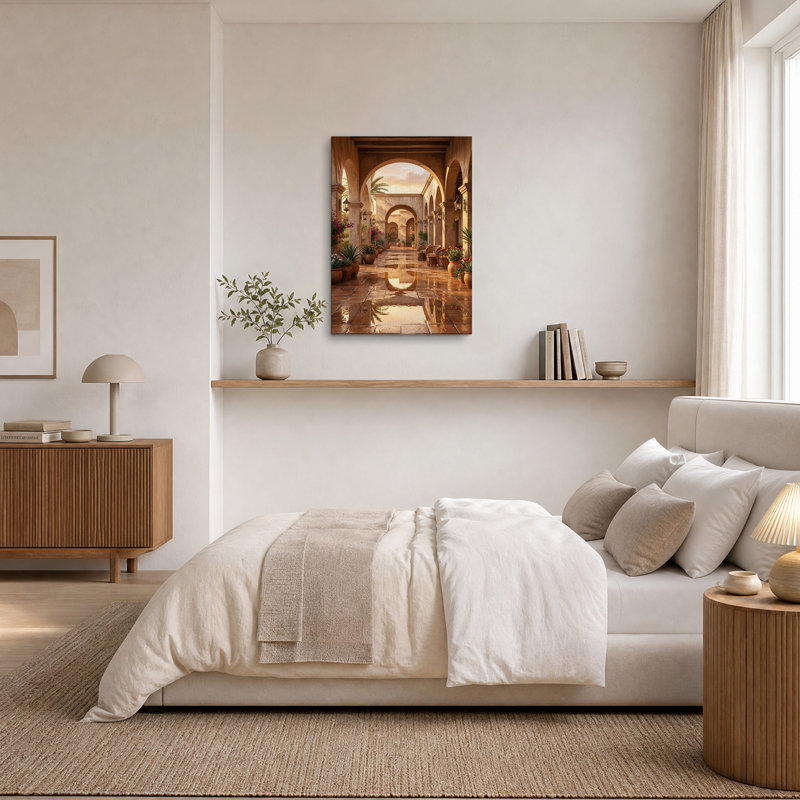 «Terracotta Arched Walkway with Pots Plants», art mural sur toile, H 40 po x l 28 po