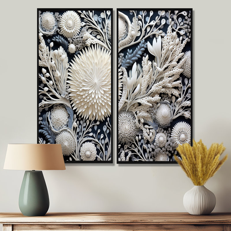 Fleurs de corail gris - impressions sur toile grises, H 40 po x l 40 po, Noir, Reproduction encadrée sans passe-partout