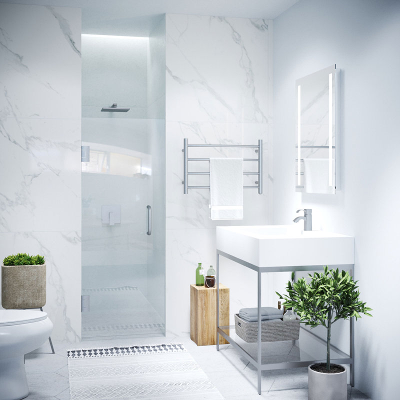 Passion 24" W x 70" H Hinged Frameless Shower Door with Tsunami Guard, Brushed Nickel