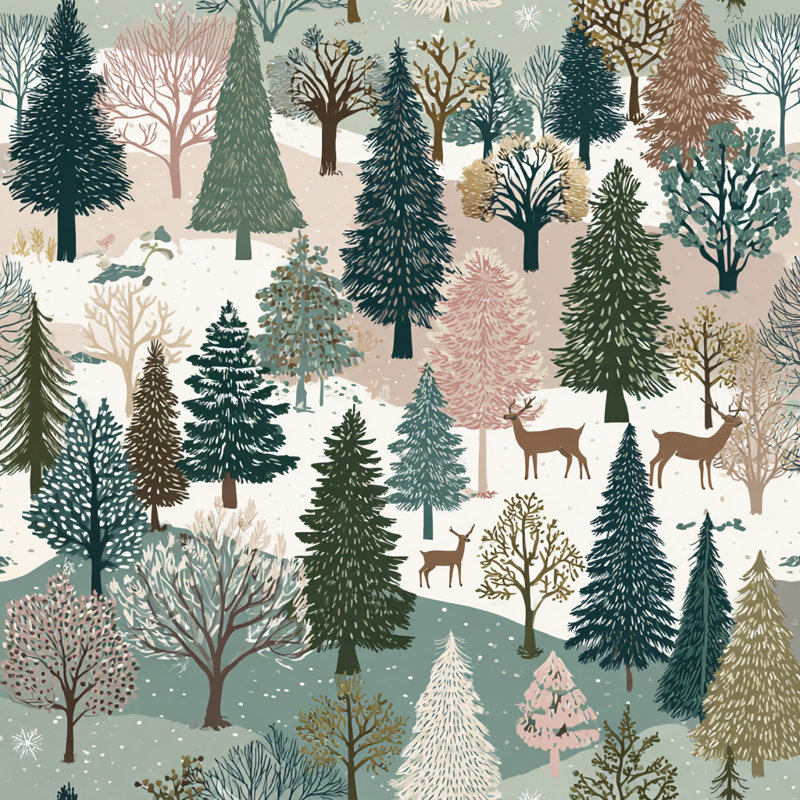«Snowy Hillside Deer Forest», art mural sur toile tendue, H 12 po x l 12 po