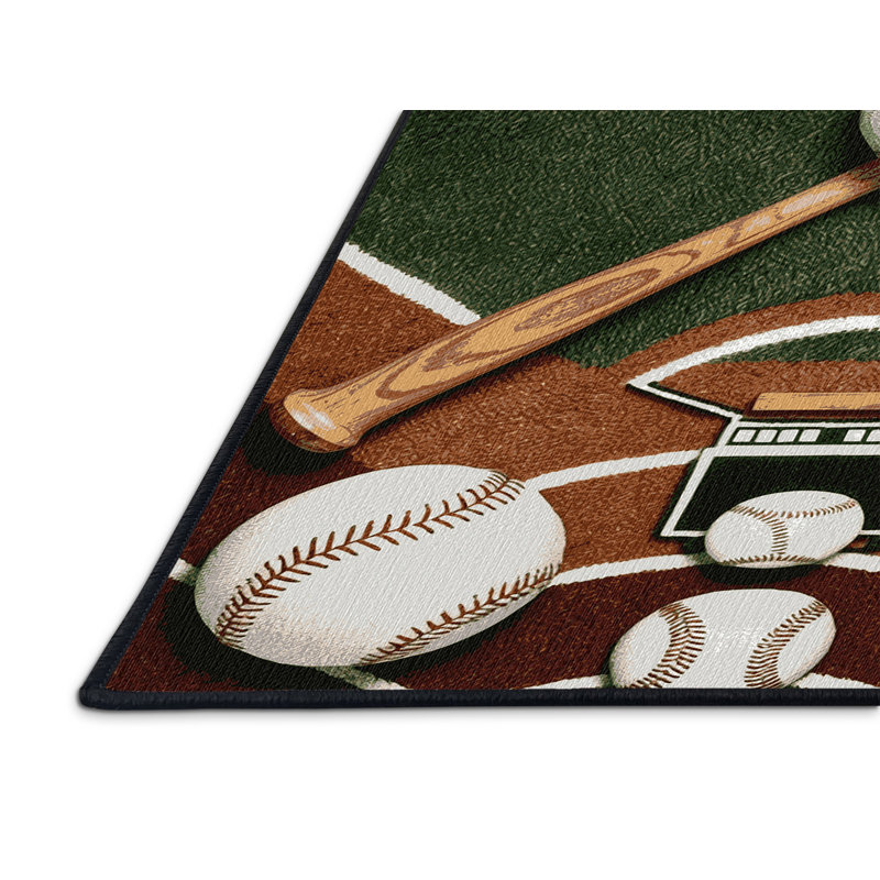  Washable Baseball Sports Area Rug, Rond 5 pi