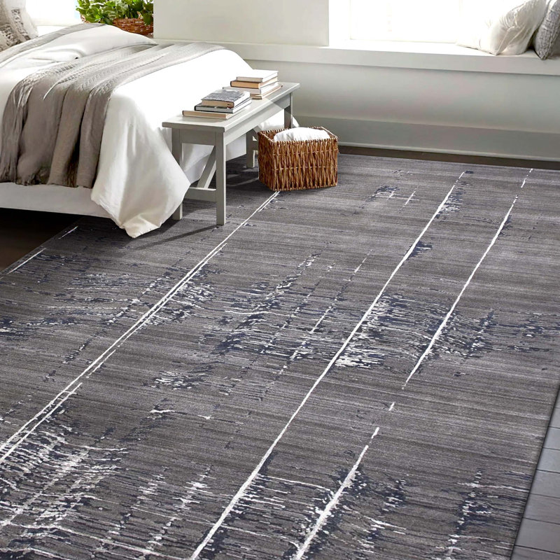 Tapis gris anthracite noué à la main, Rectangle 2 pi x 3 pi