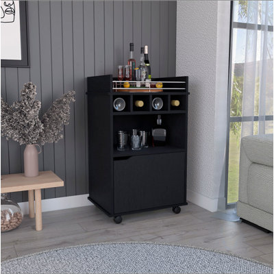 Bar Cart with 2 Open Shelves  4 Cubbies and Cabinet
