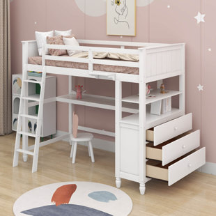 Twin Loft Bed With Drawers,Desk And Shelves