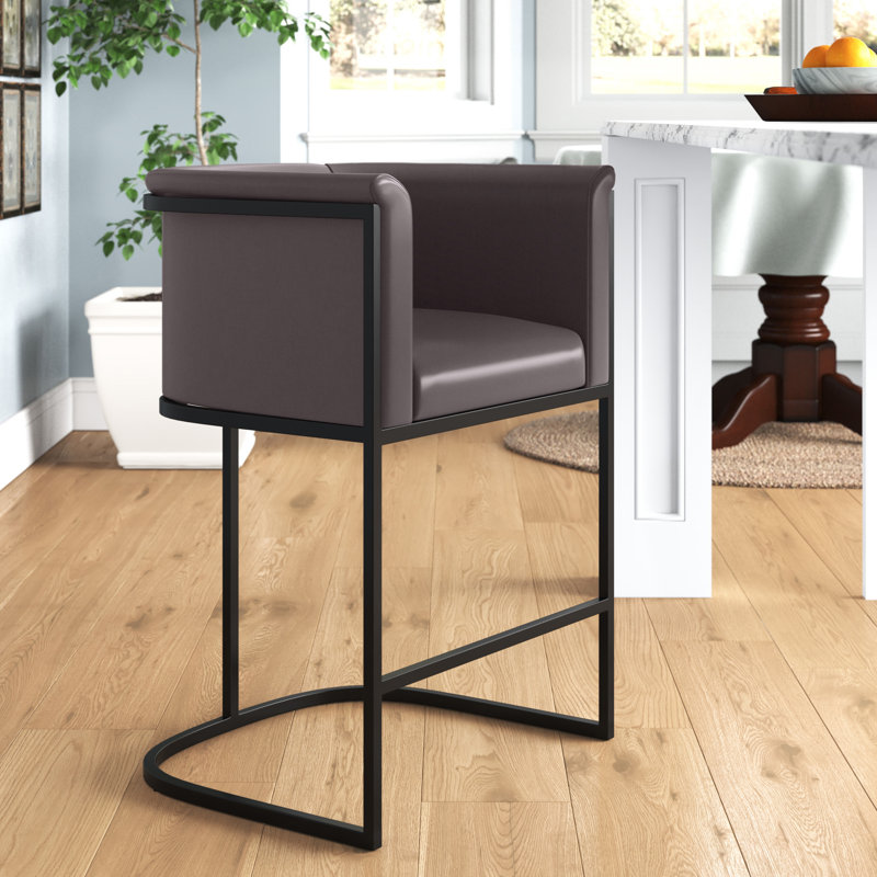 Svala Upholstered Counter Stool with Metal Frame, Gray, Bar Stool (29.5" Seat Height), 3
