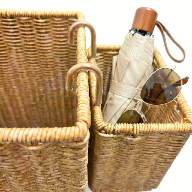 2-Piece Wicker Umbrella Stand Set with Drip Tray for Entryway Storage