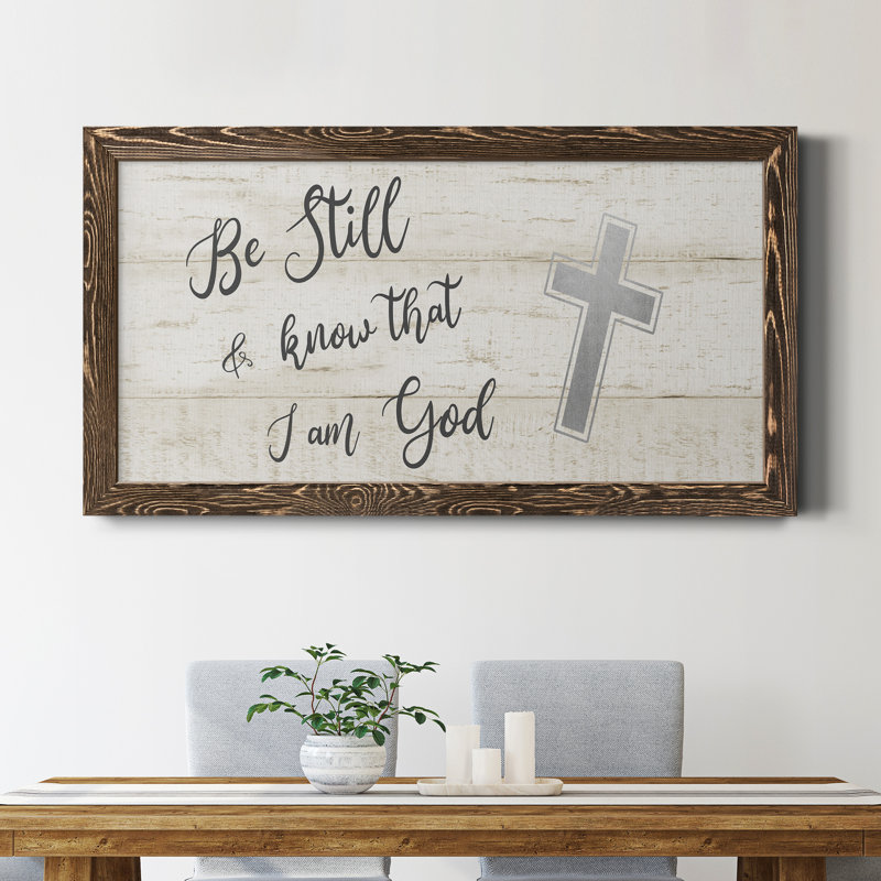 «Be Still Cross», art textuel sur toile, Noyer