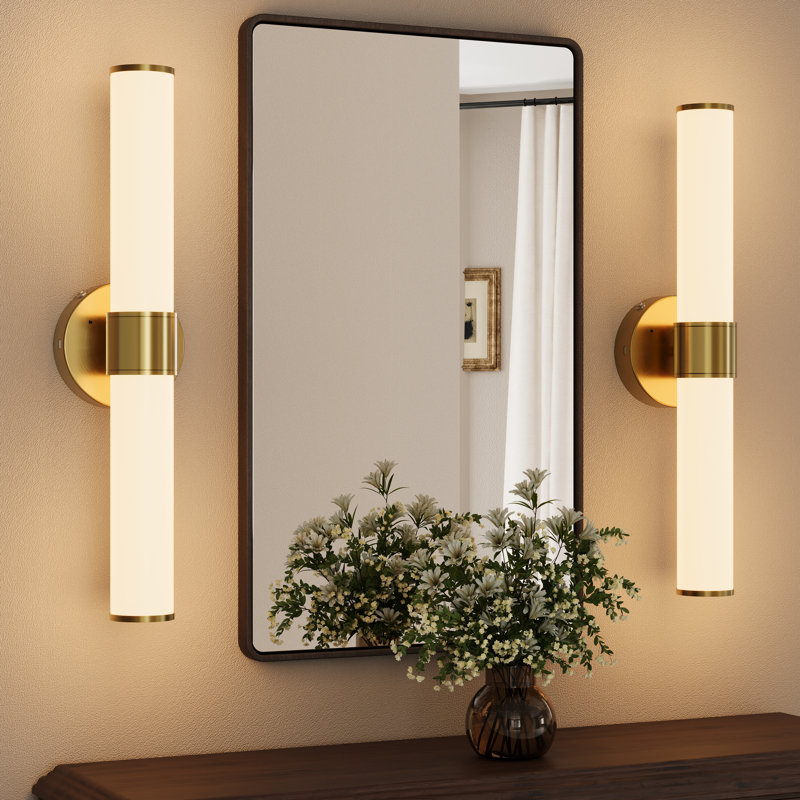 20" Modern Rechargeable Milky Wall Sconce With Remote & Bulbs (Set of 2), Brushed Gold