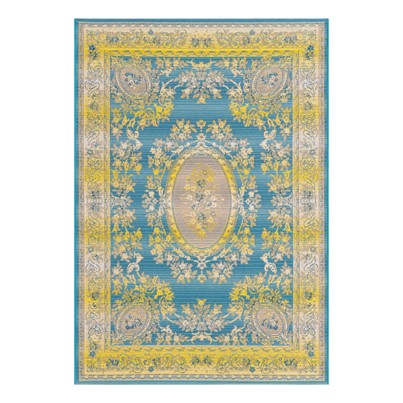 Blue Cahuita Indoor/Outdoor Traditional Rug, Rectangle 4' x 6'