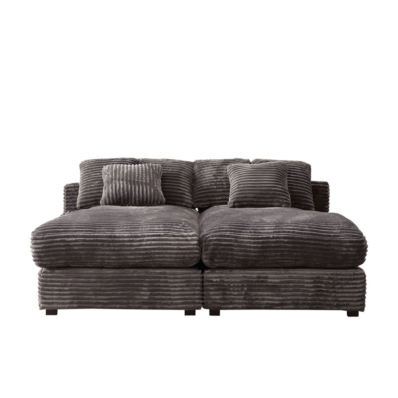 Upholstered Chaise Lounge, Velours côtelé gris