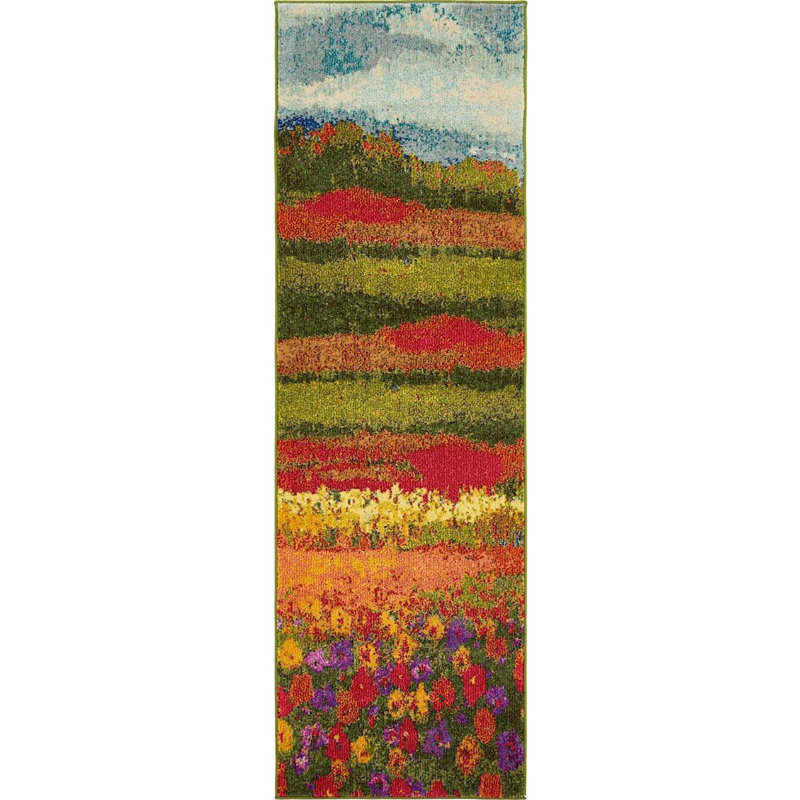 Tapis vert / rouge / jaune Glenarden, Tapis de couloir 2 pi 7 po x 10 pi