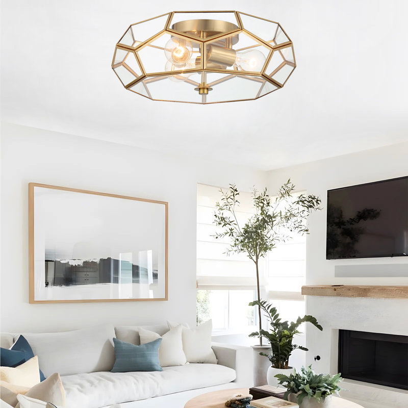 Anes 3 - Light 40cm Unique/Statement Geometric Flush Mount Light, Brass Dust