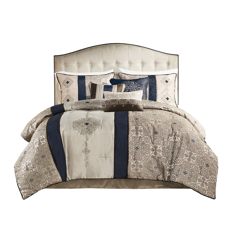 Édredon bleu marine pour grand lit - Coussins décoratifs inclus