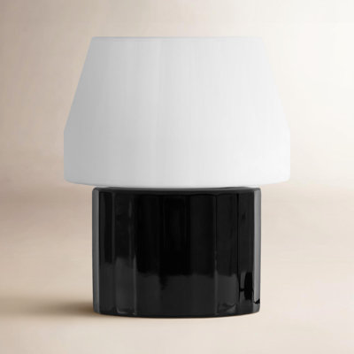 Duke 9" Modern Ceramic Led Desk Lamp With Glossy Black Base And White Shade, Bulb Included