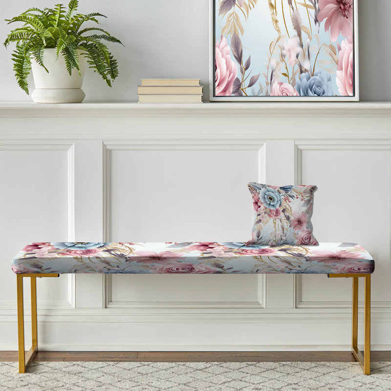 Rose et bleu Dreamcatchers Boho Motif I - Banc rembourré floral doré