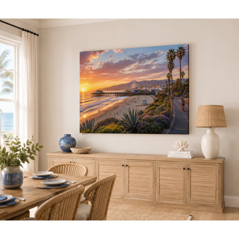 «Santa Monica Pier», reproduction d'art sur toile tendue au coucher du soleil, 40" W x 30" H x 1.5" D