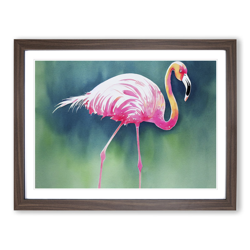 Flamingo Vol.2 - Single Picture Frame Print, 34cm H x 46cm W x 2cm D, Walnut Framed