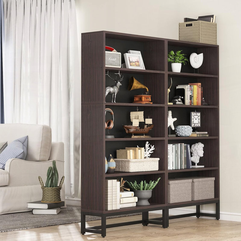 Rangement à cinq niveaux pour bibliothèque robuste, Cerisier naturel