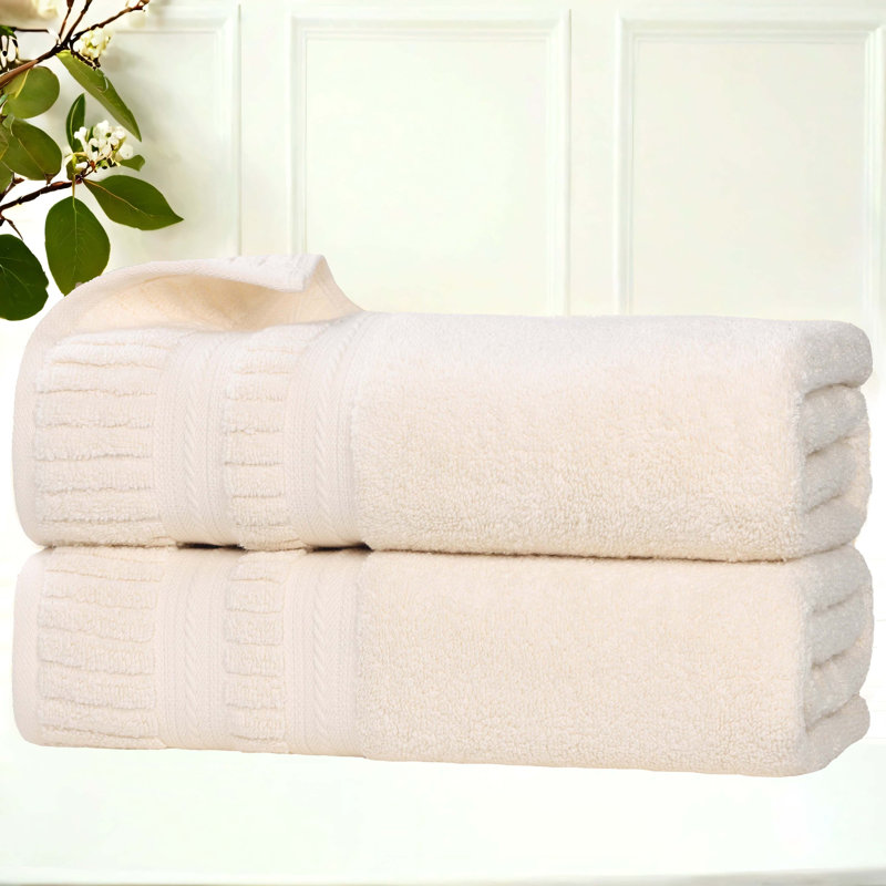 Venice Zero Twist Cotton Medium Weight Soft Absorbent Towel Set, Ivory, Bath Towels - 2 Pack