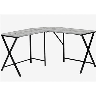 Bureau d'ordinateur, bureau personnel, coin, L 55 po, forme en L, travail, ordinateur portable, stratifié gris, métal noir, contemporain, moderne