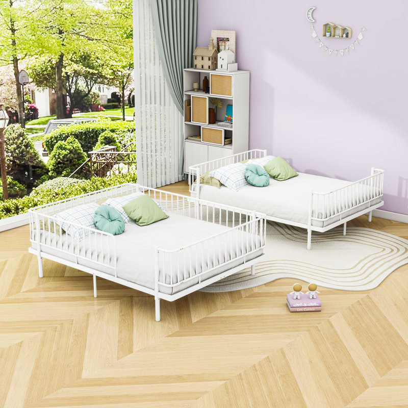 Lit superposé en métal avec conception convertible et caractéristiques de sécurité améliorées, Blanc