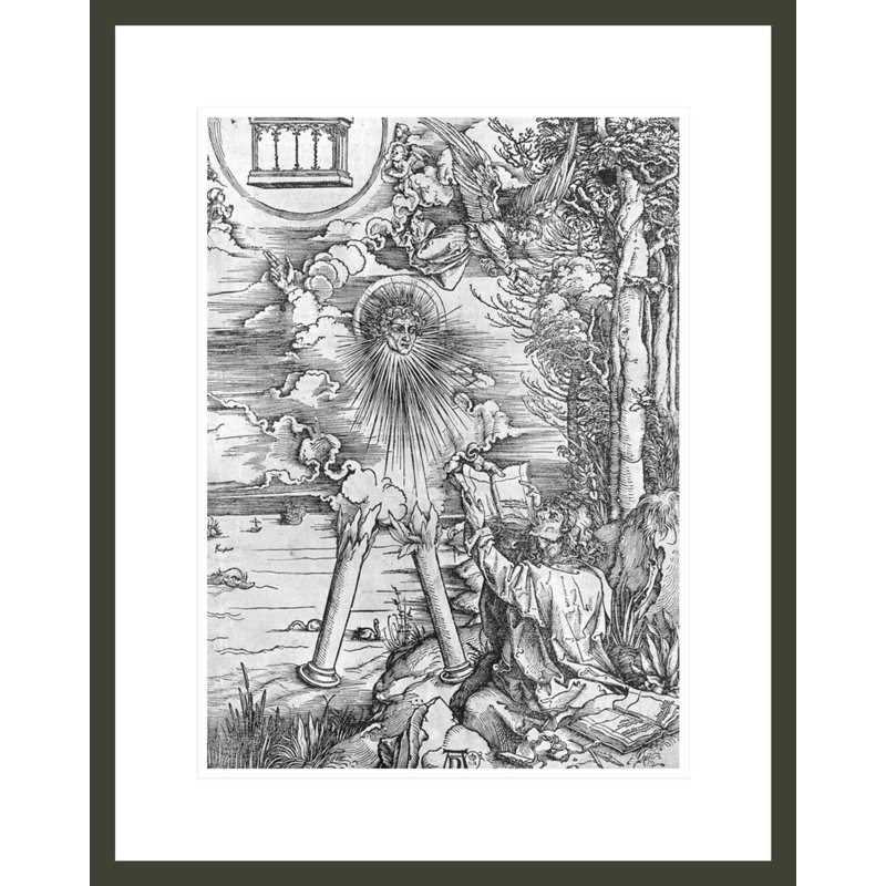 Scène de l'Apocalypse Saint-Jean dévorant le livre, édition Latine par Albrecht Dürer, impression giclée encadrée
