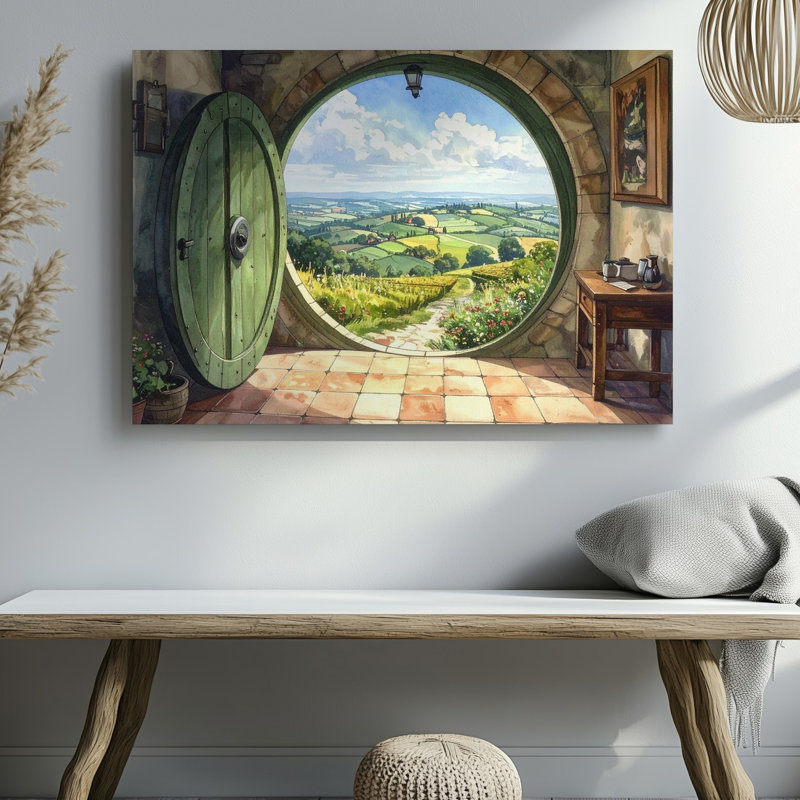 Toile, porte d'entrée Hobbit, paysage, fantaisie, maison avec vue sur la campagne, art mural, H 30 po x l 40 po