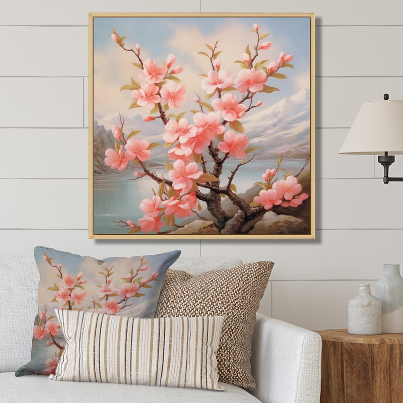 " Peach Blossom ", 24" H x 24" W x 1" D, Natural Floater Frame