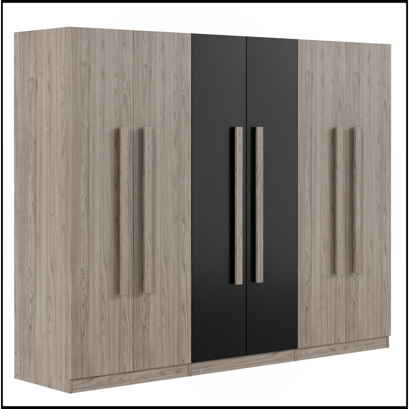 Armoire de rangement 6 portes en bois pour la chambre à coucher, avec 2 tiroirs à l'intérieur, noir + nature