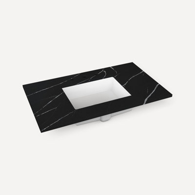 Quartz Stone Vanity Top, 36" X 1-1/8" X 23", Center Undercounter Sink, Three Hole