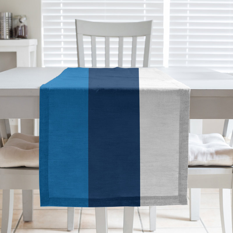 Chemin de table basket Philadelphia, L 72 po x l 16 po, Bleu / bleu marine / blanc, Sergé de coton