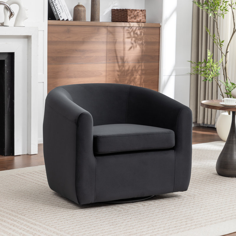 Fauteuil demi-tonneau pivotant de 33,5 po Odey, Velours noir