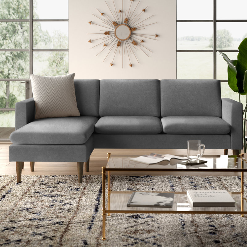 Jeni 87" Wide Reversible Sofa and Chaise, Charcoal Gray
