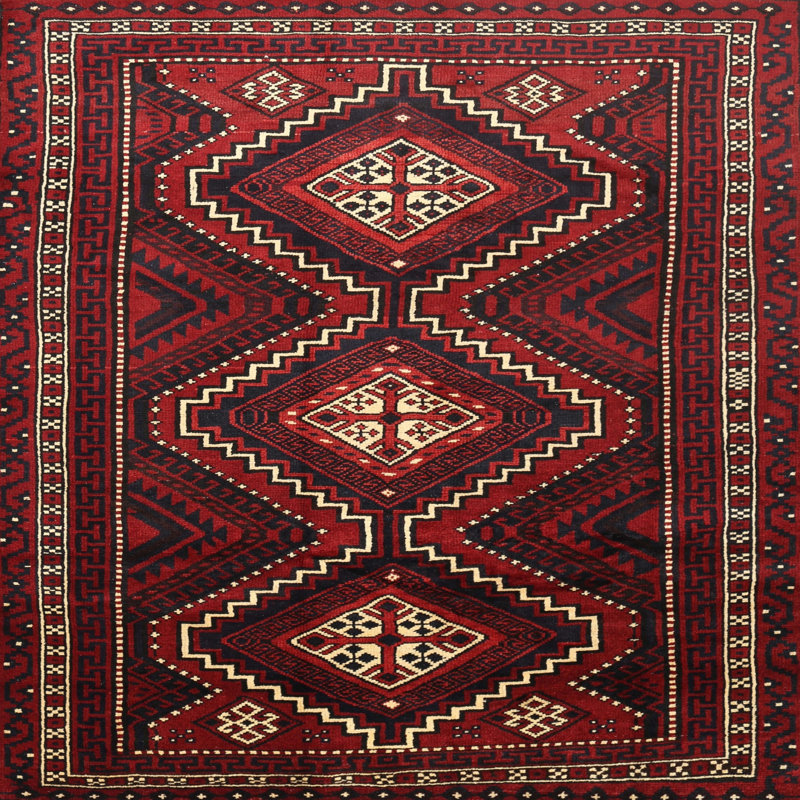 Tapis rouge / brun Southwestern, Carré 7 pi