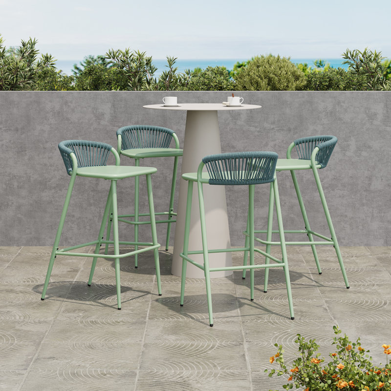 Roger Modern 29.5" Seat Height Aluminum Frame Barstools, Light Sage, Light Sage