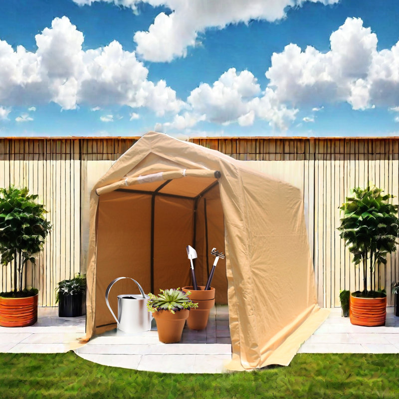 Heavy Duty 7X8 Ft Outdoor Tent For - Sand Color, Waterproof, Protected, Snow, Easy Installation With Ground Pegs And Anchors 7X8x7.5 H  Portable Storage Shed Motorcycle, Bike, Installation, Rust