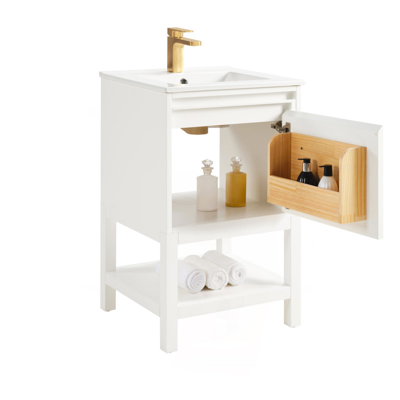 Meuble-lavabo de salle de bain en bois massif 20 po avec tablette réglable pré-assemblé - blanc, Blanc