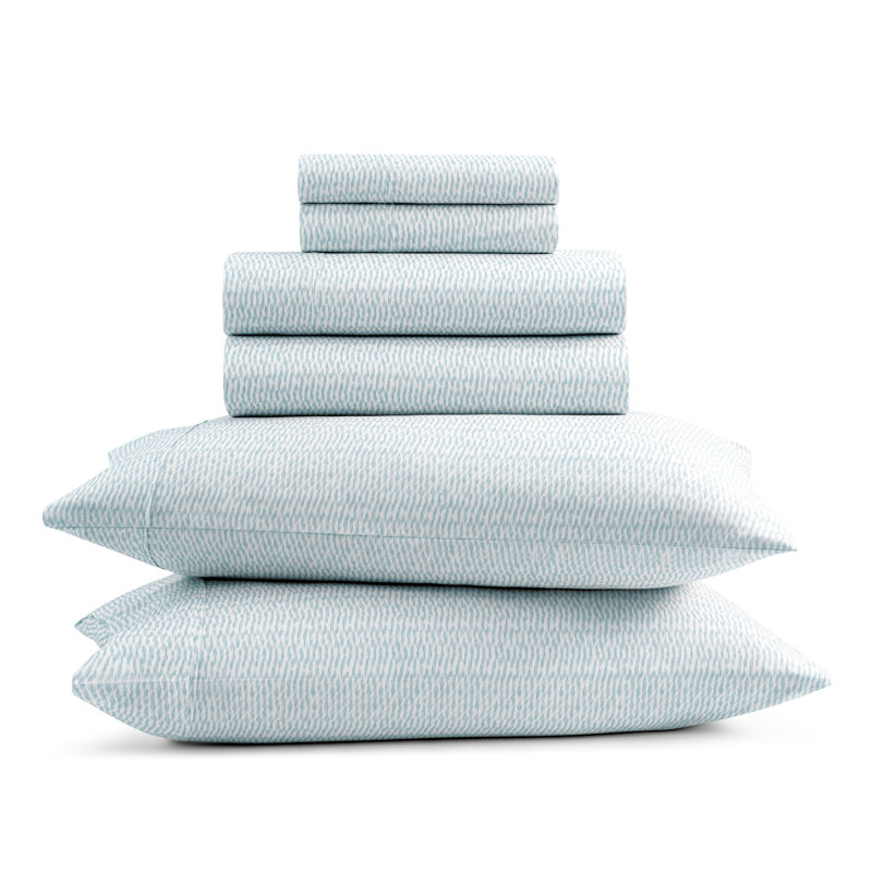 GAIAM Microfiber Cooling Wrinkle-Resistant Sheet Set, California King Sheet Set with 4 Pillowcases, Ikat Fan Light Ocean