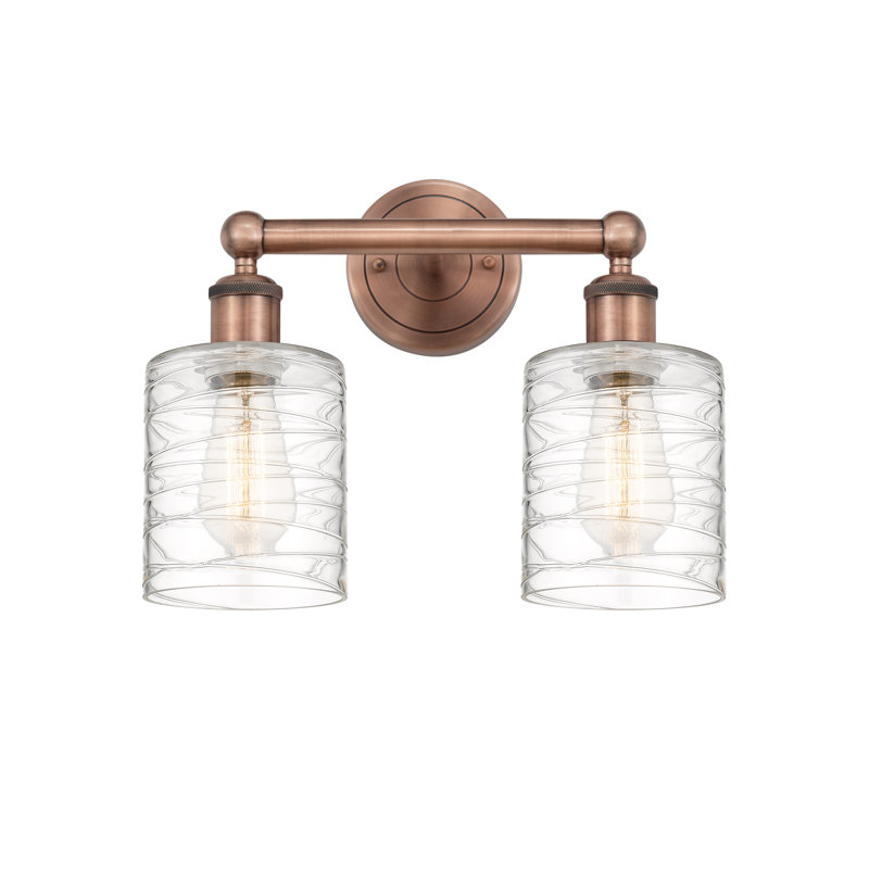 2 - Light Dimmable Vanity Light, Antique Copper, Deco Swirl