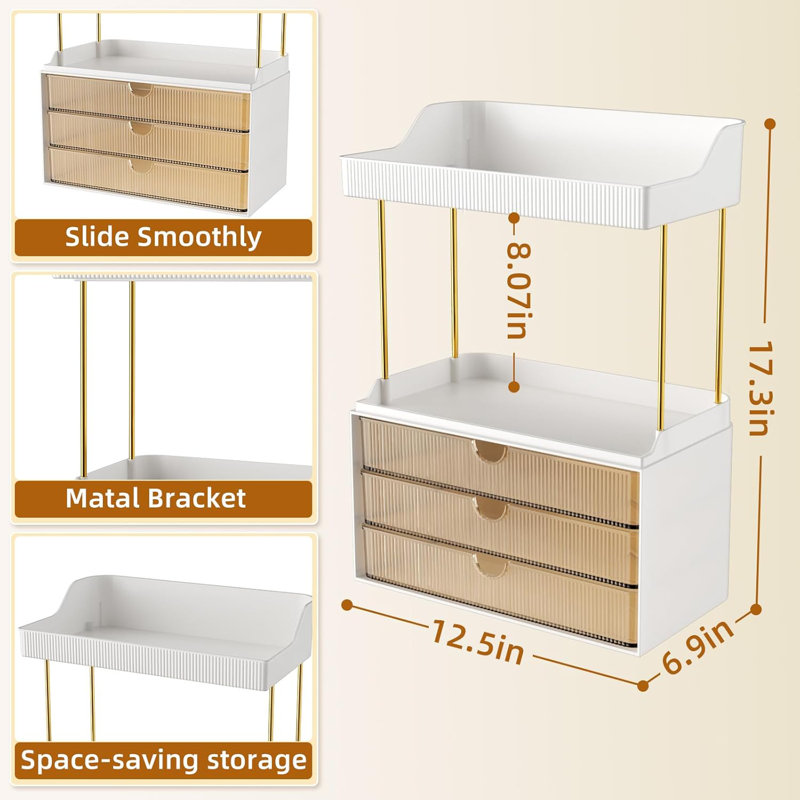 Rangement à 3 tiroirs - Rangement pour salle de bain et rangement à 5 niveaux