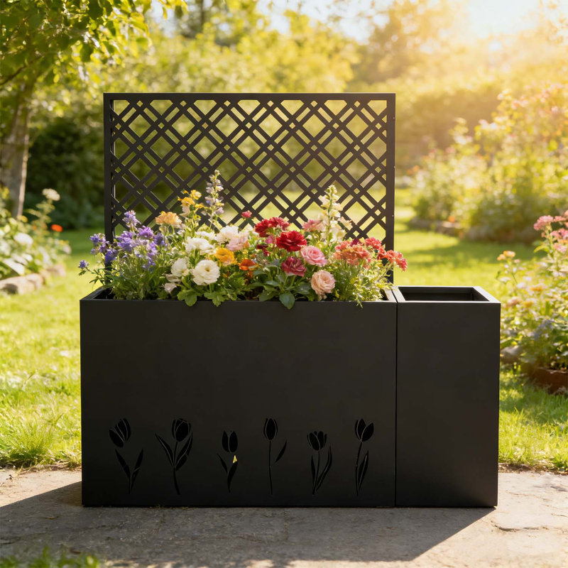 2-Piece Metal Planter Box with Trellis - 23.6in Depth Raised Garden Bed, Rust-Resistant Galvanized Steel, Indoor and Outdoor Use