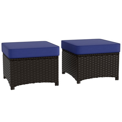 Wicker Outdoor Ottoman with Cushions (Set of 2)