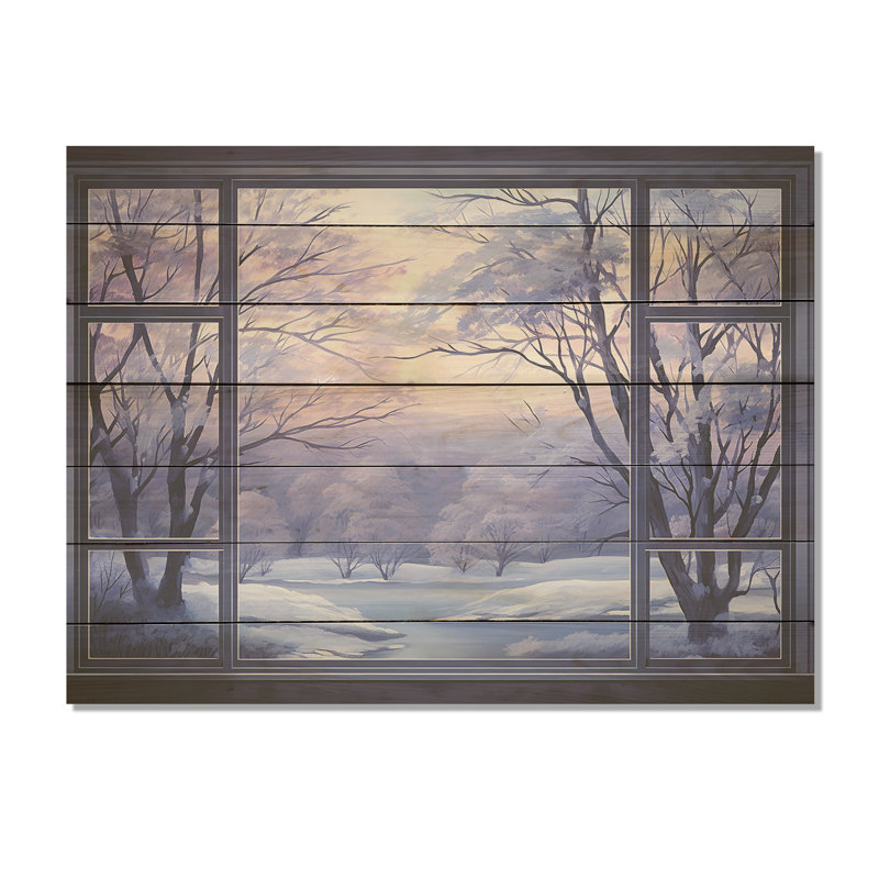 «Purple River Winter Windows IV - Winter Landscape on Wood Print», H 10 po x l 20 po
