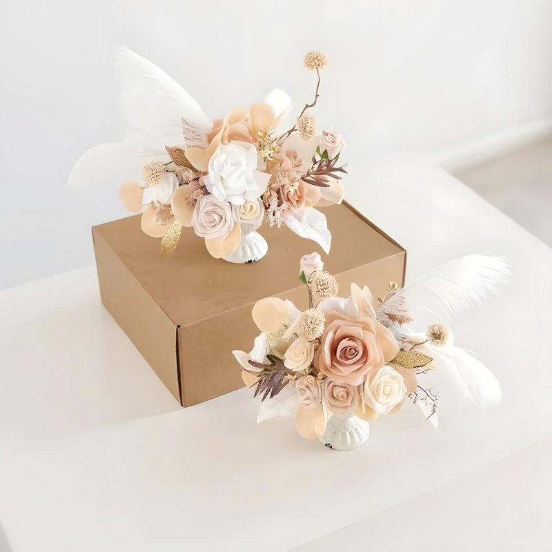 2 pièces fleurs de centre de table de mariage rose, décor de mariage de fleurs artificielles pour la réception de table, bureau de table, manteau de cheminée, allée, fausses fleurs, décorations de mariage pour la Saint-Valentin (sans vase)